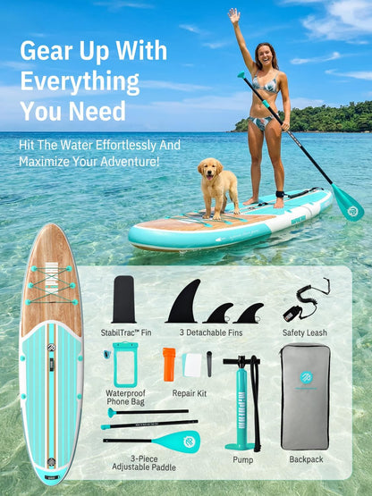 Niphean Inflatable Stand Up Paddle Board with SUP Accessories, Anti-Slip EVA Deck, 10’6’’ Inflatable Paddle Boards for Adults & Youth of All Skill Levels